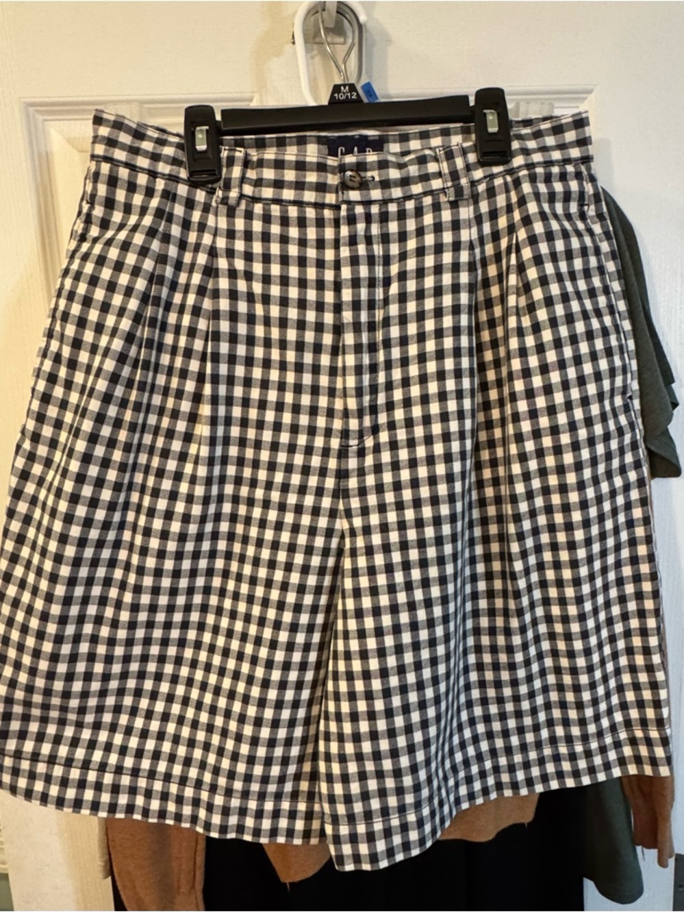 GAP Navy and White Gingham Pleated Skirt with Front Button